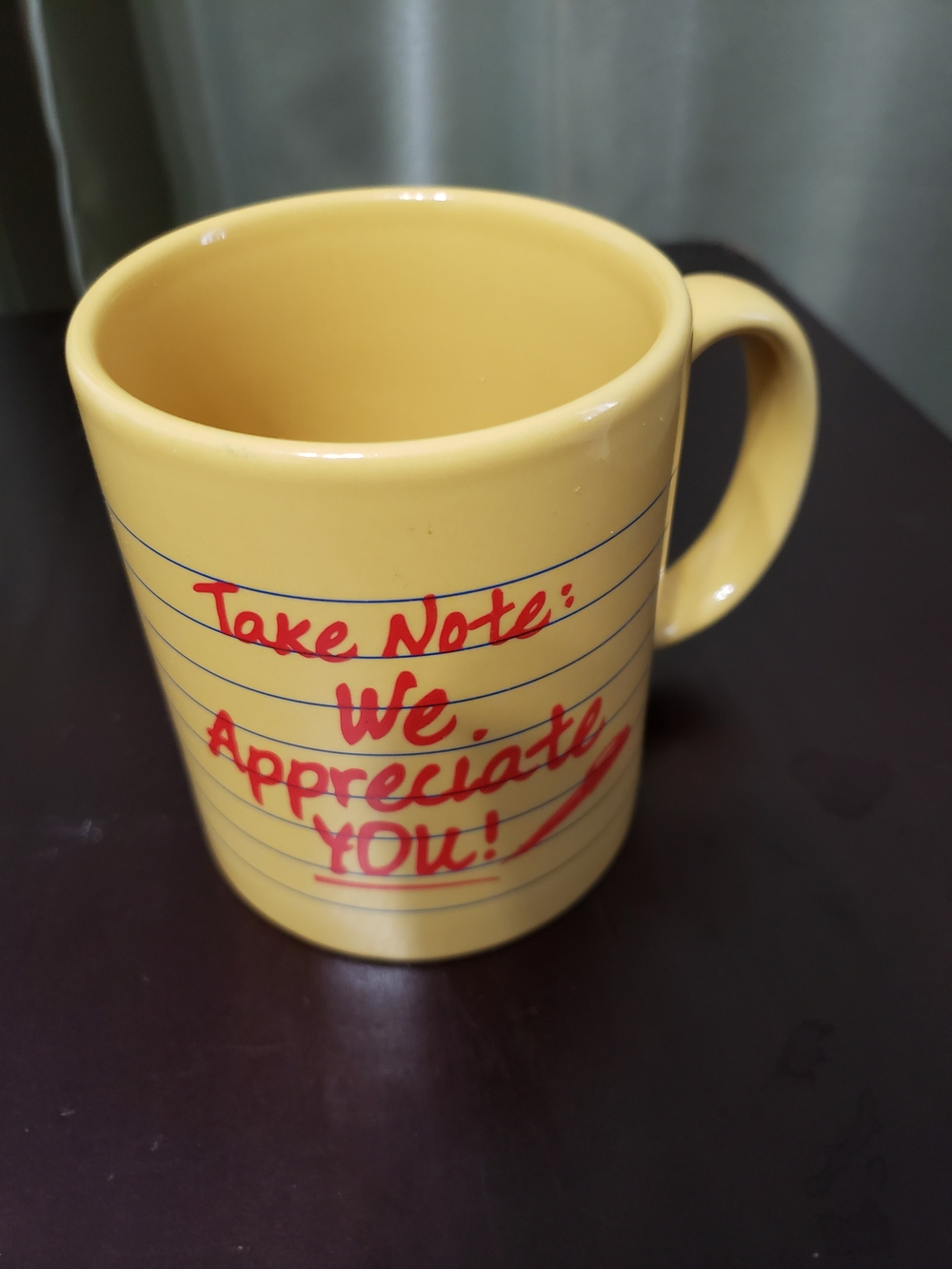 Yellow 'Take Note: We Appreciate You!' Ceramic Mug